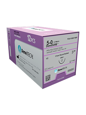Demetech DemeSORB PGA Absorbable Suture 5/0 12mm 3/8 RC 45cm Box/12