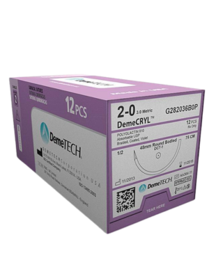 Demetech DemeSORB PGA Absorbable Suture 5/0 12mm 3/8 RC 45cm Box/12