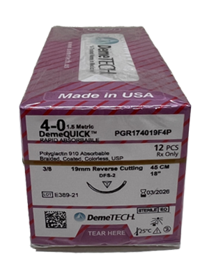 Demetech DemeQUICK Rapid Absorbable Suture 4/0 19mm 3/8 RC 45cm Box/12