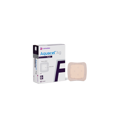 Hydrofiber Foam Dressing AQUACEL Ag Square Adhesive 10cm x 10cm
