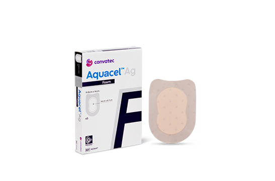 Hydrofiber Foam Dressing AQUACEL Ag Adhesive Heel 19.8cm x 14cm
