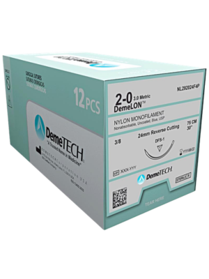 Non-Absorbable Nylon Monofilament Suture DEMELON USP 2/0 24mm 3/8 Circle Reverse Cutting 45cm Box of 12