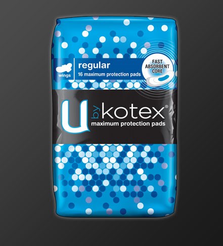 U by Kotex Regular Pads with Wings - Ctn/96