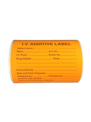 Additive Intravenous IV Labels 10.2cm x 7.6cm, Orange 200s